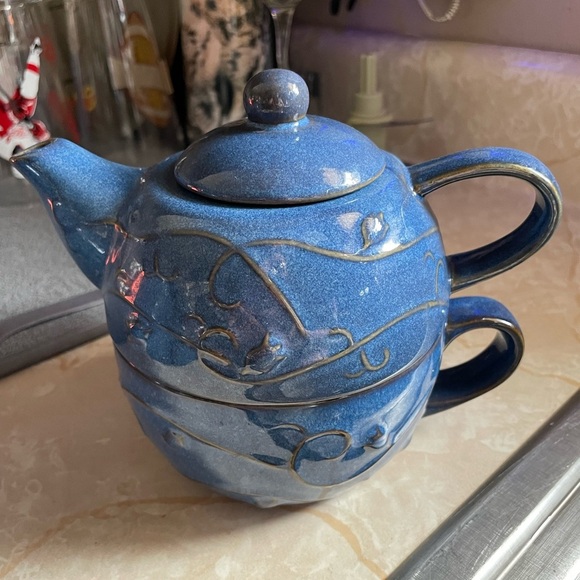 Pier 1 Blue Ceramic Teapot Art Piece - Picture 1 of 3